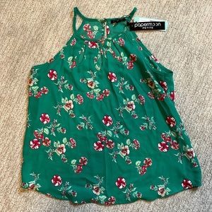 Papermoon. Cutout Detail blouse. Green floral.  Size XS.